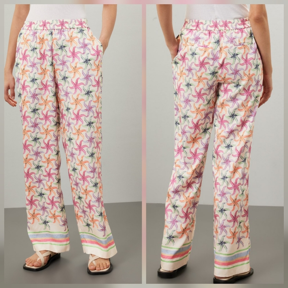 Scotch & Soda Cream Starfish-Print Wide Leg Pants size M